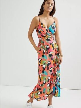 blue and orange anthropologie dress Maeve Anthropologie Dress Women Size 6 Orange Blue Sunset Hibiscus Floral  Hi-Low